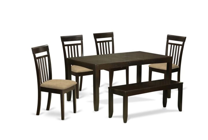 Hardwood table set features sleek