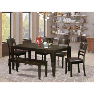 This excellent rectangle-shaped table set incorporates a Cappuccino finish which will complements various good looking themes. The slick color of The Lynnfield table and chairs set subtly shows light to brighten up the dining room and show off the kitchen table