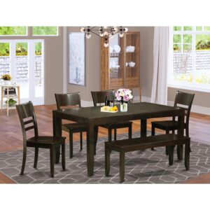 This excellent rectangular dinette set features a Cappuccino color that will enhances several types of attractive styles. The sleek color of The Lynnfield small kitchen table set subtly reveals light to lighten up the dining area and show off the table