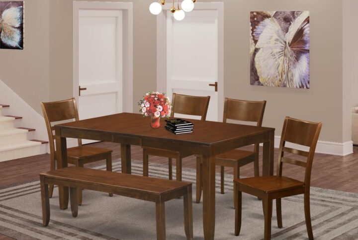 This excellent rectangular table set incorporates an Espresso color which will supplements various kinds of creative themes. The slick color of The Lynnfield table and chairs set slightly displays light to lighten up the kitchen and highlight the dining table