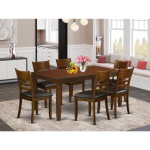 This particular rectangle-shaped dinette set comes with an Espresso finish that will enhances a number of different good looking themes. The dazzling color of The Lynnfield kitchen table set subtly reveals light to brighten up the living area and highlight the table