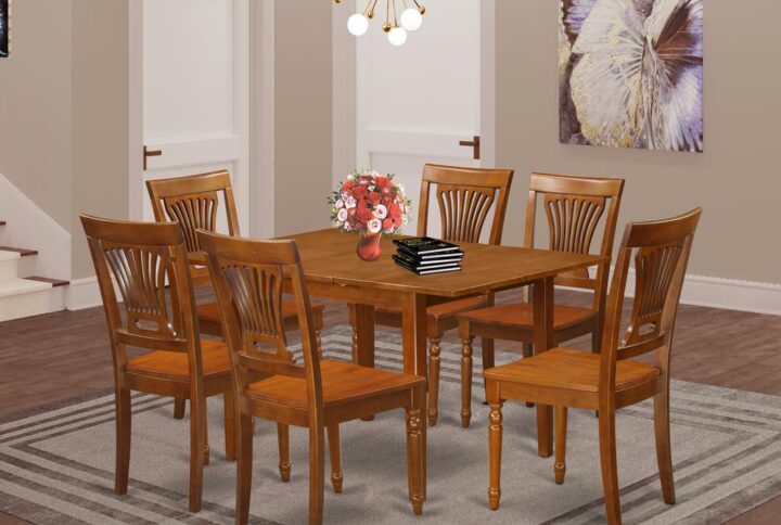 Rectangular dinette is specifically created in a contemporary style and design with clear aspects and glossy lines which will direct and guide the room it occupies. Dining room set are designed of very good Asian solid wood Solid wood for high-quality and sustainability. The dining chairs have Complementing design which will enhances the table's design and attractiveness. The dining table encompasses a typical foldable leaf for convenient extension for the welcomed friends and collapses to help save that extra room conveniently when not in use. This table and chairs set is available in either rich Saddle Brown or lovely Saddle Brown finish to fit your dining area.