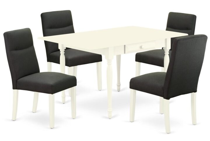 Upgrade your dining area using this simple yet versatile MZBE5-LWH-20 dining set. This exclusive dining table set for 4 offers a stylish appearance to enhance any kind of dining room or home's dining space for any gatherings. The convenient 5 piece dinette set contains a rectangle table and four parson chairs. The rectangle-shaped wooden table finished in linen white is made from top-rated quality rubberwood known as Asian hardwood. The kitchen table integrates two 9-inch drop down leaves that provides additional space for extra food trays and drinks. The 2 drawers of the dining table amplify storage in the kitchen or dining room to help keep you organized. The easy to assemble kitchen table ensures comfort and long-lasting use. These standard height parson chairs offer luxurious seating as well as stylish design. Complete in a Linen White finish