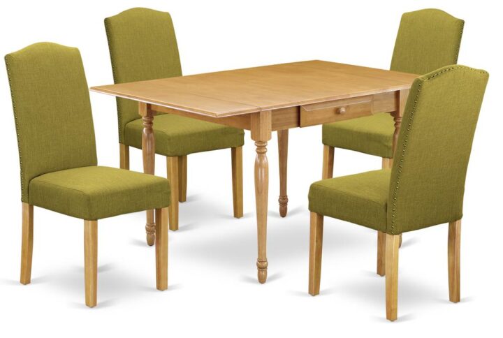 Modify your house into a home with this premium and elegant MZEN5-OAK-08 dinette sets for small spaces. This distinctive kitchen and dining room tables set delivers a sophisticated appearance to improve any sort of dining area or residence's kitchen area for any gatherings. The suitable 5 piece kitchen and dining room tables contains a dining room table and four parson chairs. The rectangular-shaped solid wood table finished in oak is created from excellent quality rubberwood known as Asian hardwood. The small kitchen table features two 9-inch drop down leaves that provides additional space for extra food trays and drinks. The 2 drawers of the dining table amplify storage in the kitchen or dining room to help keep you organized. The small kitchen table can be assembled without any extra tools and aim to last for long. This simple but charming parson chairs will add ambiance and style to your dining room. A contemporary twist on a classic design
