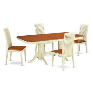 Treat your room's decor with a new and polished look with this modern 5 Piece Dining Set. Wow your guests with this double pedestal set. Engineered for maximum stability