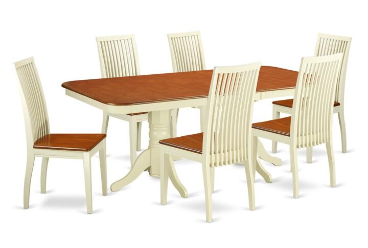 Treat your room's decor with a new and polished look with this modern 7 Piece Dining Set. Wow your guests with this double pedestal set. Engineered for maximum stability