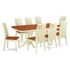 Treat your room's decor with a new and polished look with this modern 9 Piece Dining Set. Wow your guests with this double pedestal set. Engineered for maximum stability