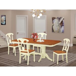 Napoleon table set provide beautiful Asian solid wood finished in smooth Buttermilk & Cherry Color. The dinette set is offered in solid wood to suit personal preference and desired theme. Dining room chairs have an “S” shape for back coziness with a complicated circle inset.Dinette chair are elegantly built having cylindrical-lathed front legs to get a classical appearance.Dining table have simple