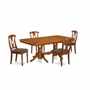 Napoleon dining room set provide dazzling Asian hardwood finished in glossy Saddle Brown Color. The small kitchen table set is available to buy with wood or cushion to match desire and desired motif. Kitchen dining chairs come with an “S” curve for back coziness with a complicated circle inset. Dining chair are elegantly produced with rounded-lathed front legs for your classical appearance. Small kitchen table offer simple