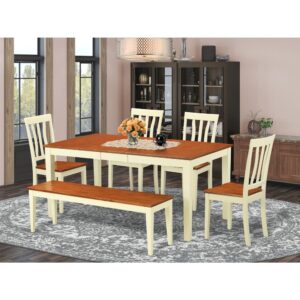 This unique rectangular rubber wood table is available with a Buttermilk & Cherry finish and beveled a tabletop. This dinette set includes the dining table