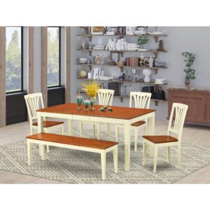 This rectangular rubber wood table is available with a Buttermilk or Cherry finish and beveled a tabletop. This dining room set involves the dining table
