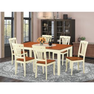 The rectangle-shaped rubber wood kitchen dinette table is available with a Buttermilk or Cherry finish and beveled a tabletop. This dinette table set comes with the dining table