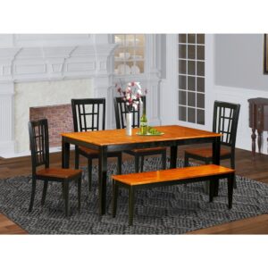 Rectangle-shaped small table supplies a touch of high class and classic style with a fashionable taste. Table set are made of real Asian wood for strength and exceptional steadiness. Small dining table and dinette chairs are offered in a finished Black & Cherry