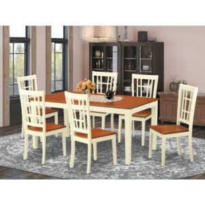 Rectangle-shaped dining table gives a touch of high-end and traditional style with an advanced taste. Dinette table set are manufactured of pure Asian hardwood for durability and fantastic stability. Dinette table and dining room chairs are available in a finished Buttermilk & Cherry
