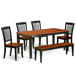 The NIDA6-BCH-W is an excellent kitchen set for fancy luncheons or holidays dinners! This fantastic rectangular kitchen table features a Black and Cherry color that works with a number of various attractive themes. The smooth color of the dining table subtly reflects light to enhance the living area and showcase the dining room tables
