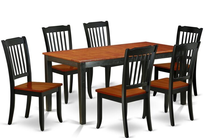 The NIDA7-BCH-W is an excellent kitchen set for fancy luncheons or holidays dinners! This fantastic rectangular kitchen table features a Black and Cherry color that works with a number of various attractive themes. The smooth color of the dining table subtly reflects light to enhance the living area and showcase the dining room tables