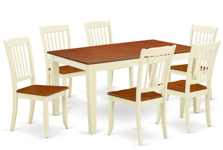 The NIDA7-BMK-W is an excellent kitchen set for fancy luncheons or holidays dinners! This great rectangular dining table features a Buttermilk and Cherry color that complements a number of various attractive themes. The sleek color of the kitchen dinette table subtly reflects light to lighten up the living area and showcase the dining room tables