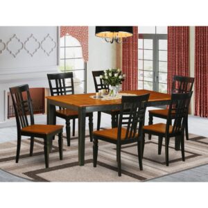 Rectangle-shaped kitchen table supplies a touch of luxury and classic style with a contemporary flair. Dining room table set are constructed of real Asian wood for sturdiness and excellent steadiness. Small kitchen table and dinette chairs are offered in a polished Black & Cherry