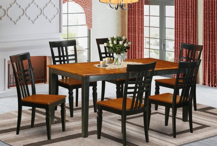 Rectangle-shaped kitchen table supplies a touch of luxury and classic style with a contemporary flair. Dining room table set are constructed of real Asian wood for sturdiness and excellent steadiness. Small kitchen table and dinette chairs are offered in a polished Black & Cherry