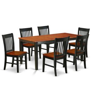 The exclusive NINO7-BCH-W Dining set features a Black and Cherry color that complements a number of various attractive themes. The color of the kitchen dinette table subtly reflects light to lighten up the living area and showcase the dining room tables