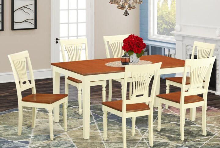 There are 7 chairs included in this excellent dynamic kitchen table set. You might be able to land a second small kitchen table at a particular angle within this set. You can have a great Dinner when you are able to use the right dining set in this given situation. It is definitely possible to squeeze 6 people into this table and still have lots of space. There are 6 dining room chairs in the set