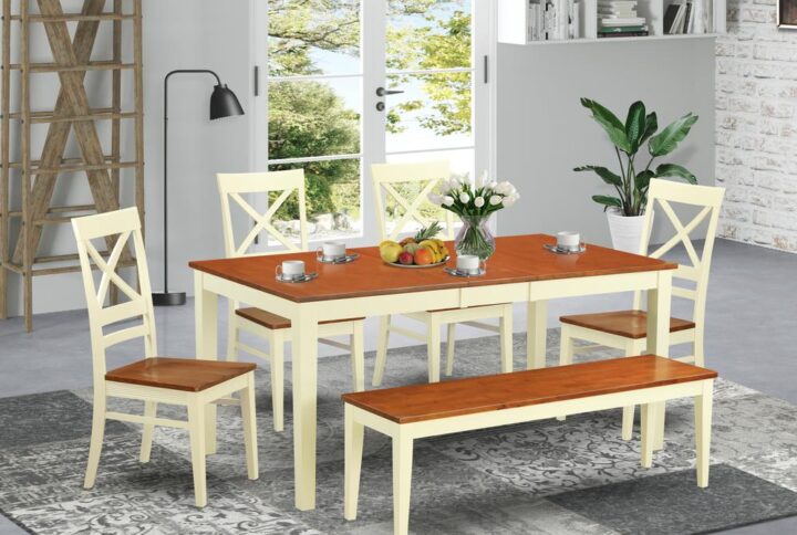 There are four chairs plus a bench included in this amazing dynamic kitchen table set. You might be able to land a second kitchen dinette table at a particular angle within this set. You could have a great Dinner when you are able to use the right dining set in this given situation. It is certainly possible to squeeze 6-7 people into this table and still have plenty of room. There are 4 kitchen chairs together with a bench in the set