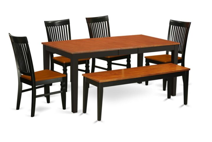 Rectangular kitchen table offers a feeling of luxury and traditional styling with a fashionable flair. Dining table set are crafted of real Asian hardwood for strength and outstanding steadiness. Dining room table and kitchen chairs are offered in a finished Black & Cherry
