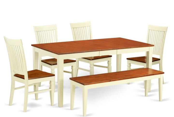 Rectangle-shaped dining room tablecomes with a feeling of high class and classic design with an advanced taste. Small kitchen table set are fabricated of real Asian solid wood for toughness and excellent steadiness. Kitchen table and dining room chairs are offered in a polished Buttermilk & Cherry