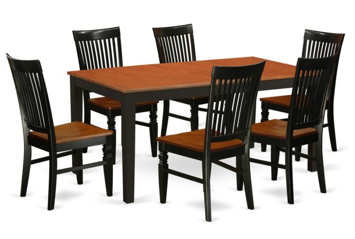 Rectangular kitchen table offers a feeling of luxury and traditional styling with a fashionable flair. Dining table set are crafted of real Asian hardwood for strength and outstanding steadiness. Dining room table and kitchen chairs are offered in a finished Black & Cherry