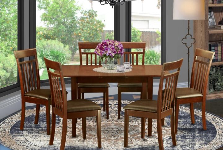 This glossy Dining table set is available in an desirable Mahogany finish to feature special impression of design and style to your house. Its rectangular kitchen table measures 32in wide
