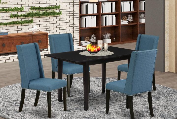 EAST WEST FURNITURE 5-PC MODERN DINETTE SET WITH NAIL HEAD AMAZING KITCHEN CHAIRS AND DINETTE TABLE WITH BUTTERFLY LEAF