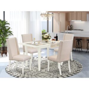 EAST WEST FURNITURE 5-PIECE RECTANGULAR DINING TABLE SET WITH NAIL HEAD AMAZING PARSON CHAIRS AND RECTANGULAR TABLE WITH BUTTERFLY LEAF