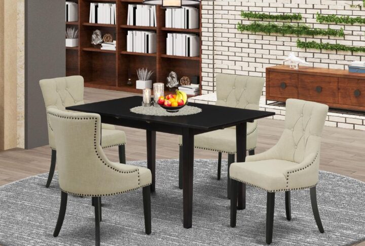 EAST WEST FURNITURE 5-PC MODERN DINETTE SET WITH 4 BEAUTIFUL DINING CHAIRS AND RECTANGLE DINING TABLE WITH BUTTERFLY LEAF