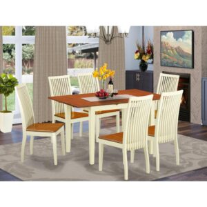 A sturdy table with a versatile appearance and rich color finish is exactly what you'll find here. A traditional design gets a contemporary update in this stylish seven-piece dining set. Made from solid rubberwood