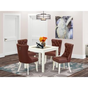 Presenting a stylish and compact 5-piece dining table set designed to elevate your dining space. Crafted from durable rubberwood and finished in a classic linen white