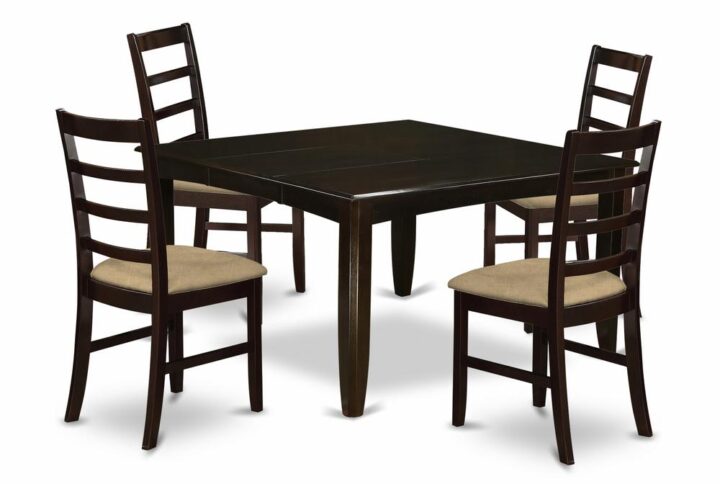 This dinette table set provides a time-honored style that includes kitchen dinette table and dining room chairs which are right inside your home in either a functional new kitchen or sophisticated dining-room. The Dark Cappuccino tone will certainly supplement any kind of decor and give a supporting component into the area or even an effective immersion of design and development cohesion. The dining table and dinette chairs have an easy and luxurious color with beveled edges and corresponding Cappuccino color. The clever kitchen dining chairs have a nice pleasant and comfortable sense that's needed for long periods of seated conversations at this dining table. The table is mounted on four reliable corner legs for adequate legroom and seating spaciousness.