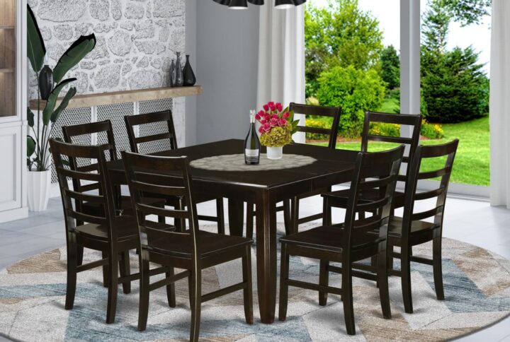 The dining table set offers a vintage look that includes dining room tableand dinette chairs which are right in your house in both an operational new kitchen or formal dining-room. The Dark Cappuccino color are going to supplement pretty much any furnishings and still provide a contrasting element towards the dining room or an successful immersion of design cohesion. The kitchen dinette table and dining chairs have got a clean and luxurious finish with beveled aspects and harmonizing Cappuccino color. The clever dinette chairs have a nice desirable and cozy sense that's needed for extended periods of seated discussions at this excellent dining table. The kitchen table is simply placed on 4 solid corner legs just for enough legroom along with seating spaciousness.