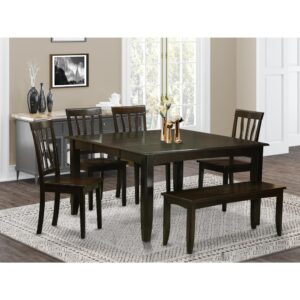 The table set comes with a time-honored look along with small kitchen table and kitchen dining chairs which you'll find right inside your home in both an operational new kitchen or formal dining room. The Dark Cappuccino tone would certainly compliment any interior decoration and give a contributory element within the kitchen or an useful immersion of style and design cohesion. The dining table and dining chairs have a relatively easy and effortless color with beveled aspects and suiting Cappuccino color. The slick dining chairs have an eye-catching and comfortable feel that is important for long periods of seated discussions at this specific kitchen table. The dining room table is simply placed on four solid corner posts to have adequate leg room and seating spaciousness.