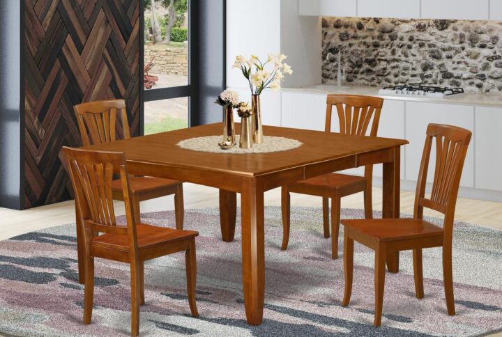 This dinette set delivers a conservative look having small kitchen table and kitchen chairs which are right at home either in a functioning kitchen space or specialised dining-room. The Dark Saddle Brown tone is going to harmonize with virtually any decor and supply a contrasting factor within the dining area or an efficient captivation of design and development cohesion. The dinette table and dinette chairs possess a simple and modern finish with beveled aspects and Complementing Saddle Brown color. The clever dining chairs come with a desirable and secure experience that is needed for extended periods of seated interactions at this excellent dinette table. The dining room tableis simply mounted on four reliable corner posts just for adequate legroom and individual seating breathing space.