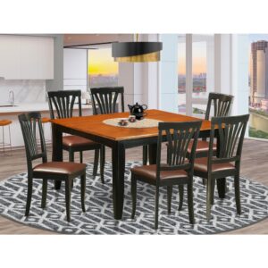 7 Piece dining room table set features a bucolic style table