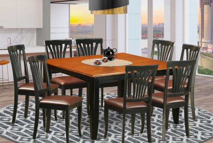 9 Piece dining room set features a bucolic style table