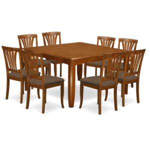 This dinette set comes with an old fashioned look that includes dining table and dining room chairs that are right in your own home either in a working kitchen space or formal dining area. The Dark Saddle Brown color is likely to match just about any home decor and give a subsidiary element to your kitchen or maybe an efficient captivation of design and style cohesion. The dining table and kitchen dining chairs have a relatively easy and sleek finish with beveled aspects and suiting Saddle Brown color. The slick kitchen dining chairs have a nice satisfying and comfortable experience that's important for extended periods of seated interactions at this specific kitchen dinette table. The dining table is simply mounted on 4 reliable corner posts to obtain sufficient legroom as well as seating spaciousness.