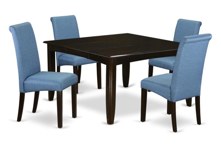 This amazing PFBA5-CAP-21 dining set includes a kitchen dinette table and four parson chairs feature Cappuccino color that complements a number of distinct attractive themes. The smooth color of the small kitchen table subtly demonstrates light to lighten up the living area and showcase the dining room tables