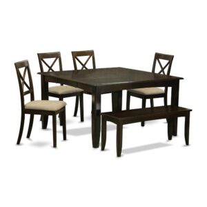 This type of modern piece of dining Set includes eight Dining chair and a table. The back design of the chairs added a sleek touch of attractiveness to the set. The chairs’ front legs are straight while the back legs are slightly curved to give it a proper balance and a classical design. This set of dining table is produced out of 100% Asian Hardwood in a Cappuccino finish.