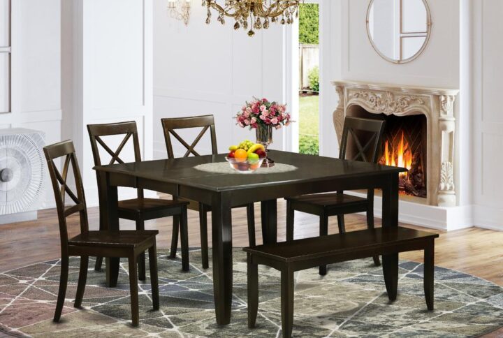 This amazing dinette set comes with a vintage look that includes kitchen dinette table and kitchen dining chairs that are right inside your home in both a working cooking area or specialised dining room. The Dark Cappuccino color is likely to go with any kind of decor and still provide a contrasting component to your area or perhaps an successful concentration of design cohesion. The dining table and dining chairs have a smooth and effortless color with beveled aspects and harmonizing Cappuccino color. The slick dinette chairs have a satisfying and comfortable feel which is essential for long periods of seated discussions at this dining room tables. The table is mounted on four solid corner legs just for enough leg room and seating room.