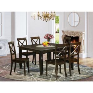 This amazing dinette set delivers an old-fashioned look along with dining table and dinette chairs that are right in your own home either in a functional new kitchen or formal dining-room. The Dark Cappuccino color is going to accompany any furnishings and provide a subsidiary aspect into the dining room or maybe an successful concentration of design cohesion. The dining room table and dining chairs possess an easy and modern finish with beveled aspects and suiting Cappuccino color. The slick kitchen dining chairs come with a satisfying and comfortable sense that's essential for extended periods of seated interactions at this specific small kitchen table. The dinette table is simply mounted on 4 reliable corner legs to have ample leg room as well as seating spaciousness.