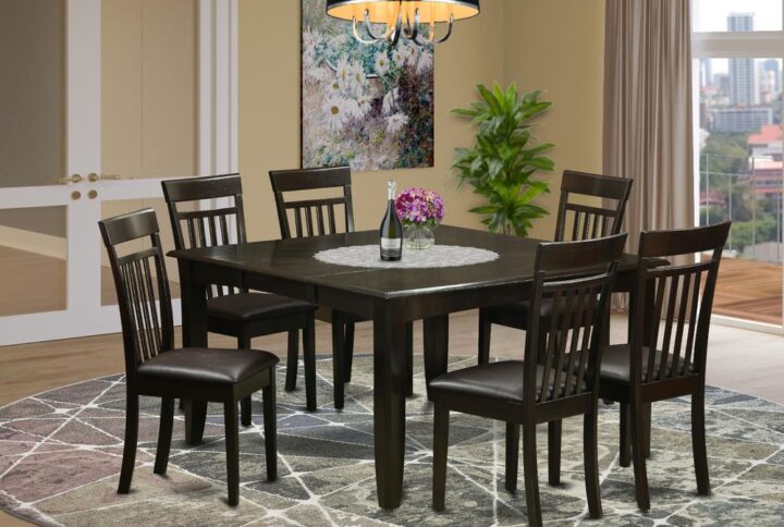 This amazing dinette table set provides a time-honored style that includes dining room table and dinette chairs which you'll find right inside your home in both a functioning kitchen space or specialised dining-room. The Dark Cappuccino tone is going to supplement just about any furnishing and present a distinct aspect to your room or an effective concentration of design cohesion. The small kitchen table and kitchen chairs have an easy and streamlined color with beveled aspects and matching Cappuccino color. The clever kitchen chairs have an eye-catching and cozy feel that's important for extended periods of seated discussions at this specific kitchen dinette table. The kitchen dinette table is simply placed on four sound corner posts to have plenty of legroom and individual seating breathing space.