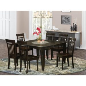 This amazing dining room set offers an old-fashioned style that includes dining room tableand dining chairs which are right in the house in either a working cooking area or specialised dining room. The Dark Cappuccino tone is likely to go with any decor and offer a contrasting component into the space or maybe an efficient captivation of design cohesion. The dining room table and dining chairs have got a simple and luxurious finish with beveled edges and harmonizing Cappuccino color. The slick dining chairs come with an attractive and comfy feel that's important for long periods of seated discussions at this valuable dining table. The dining table is placed on four sound corner posts to have considerable leg room and personal seating breathing space.