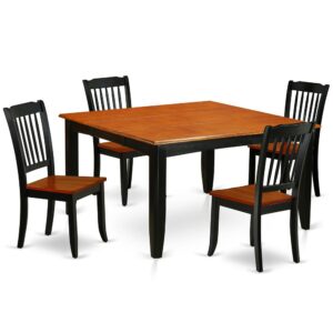 This excellent PFDA5-BCH-W dinette set features a Black and Cherry color that works with a number of different attractive themes. The sleek color of the dinette table subtly reflects light to brighten up the living area and showcase the dining room tables