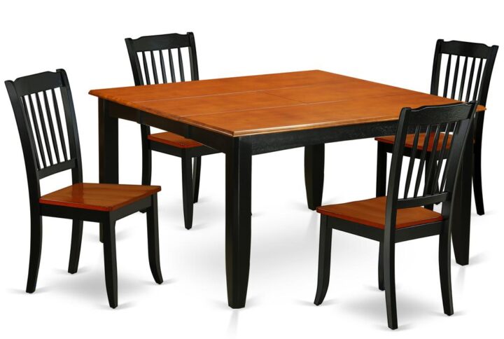 This excellent PFDA5-BCH-W dinette set features a Black and Cherry color that works with a number of different attractive themes. The sleek color of the dinette table subtly reflects light to brighten up the living area and showcase the dining room tables